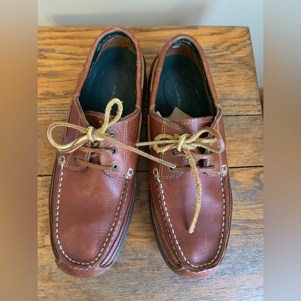 Thom Mc A Men’s Tie Dock Leather Loafers Boat Shoes Sz9 Preppy Nautical Summer